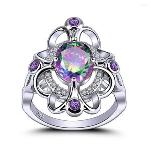 Avec des pierres latérales Couleurs violettes de luxe Ring Zircon 925 Bijoux de mariage rempli en argent Promesse de fiançailles pour femmes cadeaux d'amant