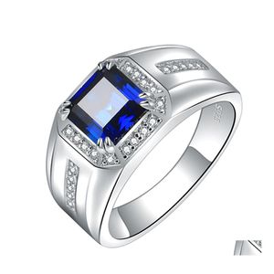 Avec des pierres latérales hommes anneaux de diamant en platine plaque tanzanite bleu corundum mens femmes anneau amour fiançailles de mariage