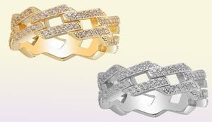 Avec des pierres latérales hommes anneaux 14 mm diamant cubain hiphop riveau zircon 18k placage en or conception de conception de la personnalité de mode 7336223