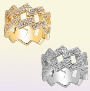 Avec des pierres latérales hommes anneaux 14 mm diamant cubain hiphop riveau zircon 18k placage en or conception de conception de mode marque de mode 6011963