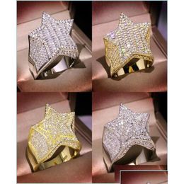 Con piedras laterales Anillo de oro para hombre Estrella de cinco puntas Moda Hip Hop Sier Anillos Joyería 1850 T2 Drop Del Yzedibleshop Dhd8J4982473 Delive Dhm4M