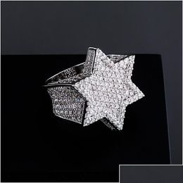 Avec des pierres latérales Bague en or pour hommes de haute qualité Étoile à six branches FL Bagues en diamant Mode Hip Hop Sier Bijoux Drop Livraison Dhgarden Dhlsd