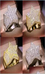 Met zijstenen Heren Gold Ring Stones FivePointed Star Fashion Hip Hop Sier Rings Sieraden 1850 T2 Drop del YzedibleShop DHD8J7412376