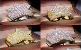 Met zijstenen Heren Gold Ring Stones FivePointed Star Fashion Hip Hop Sier Rings Sieraden 1850 T2 Drop del YzedibleShop DHD8J7191405