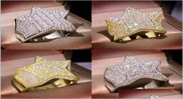 Avec des pierres latérales pour hommes Gold Ring Stones à cinq points d'étoile Fashion Hip Hop Sier Rings Bijoux 1850 T2 DROP DEL YZEDIBESHOP DHD8J1899537