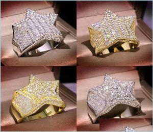 Met zijstenen Heren Gold Ring Stones FivePointed Star Fashion Hip Hop Sier Rings Sieraden 1850 T2 Drop del YzedibleShop DHD8J5485471
