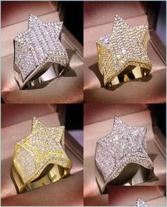 Met zijstenen Heren Gold Ring Stones FivePointed Star Fashion Hip Hop Sier Rings Sieraden 1850 T2 Drop del YzedibleShop DHD8J8940278
