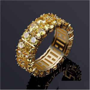 Met zijstenen Heren Hip Hop Iced Out Rings sieraden mode goudring gele simatie diamant druppel levering dhgarden otmva