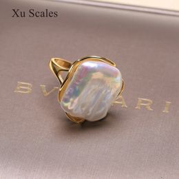 Met zijstenen Natuurlijk zoetwater 14-20 mm Barokke vierkante parel vintage ring 14k goud gevulde eenvoudige klassieke dames sieraden verstelbare maat cadeau 230516