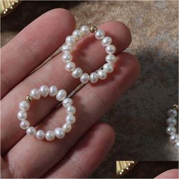 Met Zijstenen Natuurlijke Zoetwaterparel Ring Geometrische Kralen Elastische Ringen Voor Vrouwen Mode-sieraden Drop Delivery Jewelr Dhgarden Dhugd