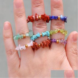 Avec des pierres latérales Naturel Irregar Crystal Chip Pierre Anneaux Aigue-marine Améthyste Colorf Gravier Perlé Bague Plus Fine Pour Femmes Bijoux Drop Dhbin