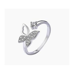 Avec des pierres latérales Nouvelles anneaux de papillon en cristal de zircon cubique pour femmes bijoux de mariage plaqué en platine ouverte anneau de doigt réglable epack dhcit