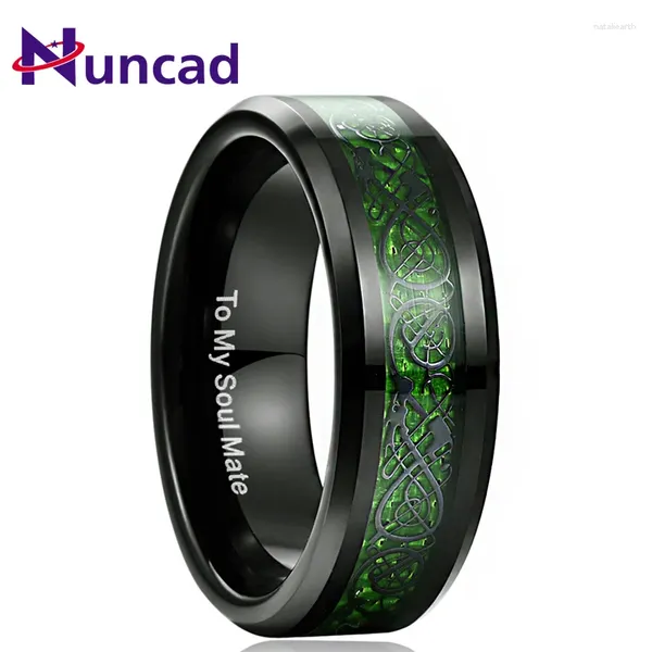 Avec pierres latérales Nuncad fibre de carbone vert Zircon anneau pour hommes motif Dragon anneaux en carbure de tungstène couleur noire bandes de mariage bijoux masculins