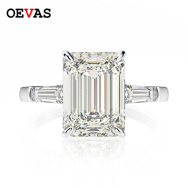 Con piedras laterales OEVAS 925 plata esterlina corte esmeralda creado piedra preciosa boda compromiso diamantes anillo joyería fina regalos al por mayor 230701