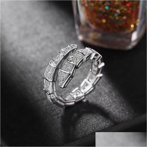 Met zijstenen Premium luxe designer mode FL diamant ring slang sieraden roze goud en sier fijne verjaardag kerstcadeaus voor c dhrm7
