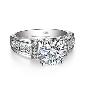 Avec des pierres latérales réel 2 carats anneaux pour les femmes solide 925 en argent sterling bande de mariage de luxe femme bijoux accessoires cadeau pour les filles 230701