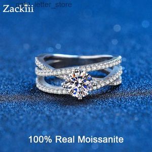 Met zijstenen Echte Moissanite Ringen 14k Wit Verguld 4 Prong Petite Twisted Vine 1CT Diamanten Verlovingsring Belofte Cadeau Bruidssieraden YQ231209