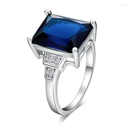 Avec des pierres latérales rectangle 13 mm Navy Blue Zircon 925 Sterling Silver for Women Jewelry Ring Us # Taille # 6 / # 7 # 8 # 9 M03-J2007