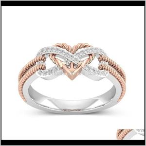 Met zijstenen ringen sieraden druppel levering 2021 dames dedicated zirkoon ingelegd holle platina ring oneindige knoop hart kruisvormige ring-8