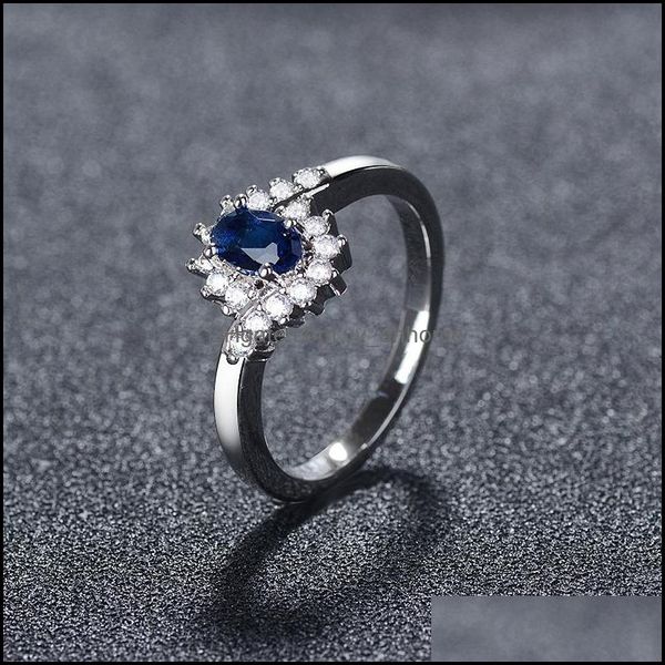 Avec pierres latérales anneaux bijoux Ellipse bleu blanc strass exquis dame bijoux bague mode femmes accessoires saint valentin cadeau 3 42
