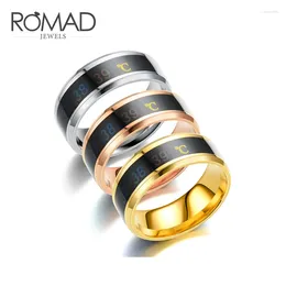 Avec pierres latérales ROMAD anneaux en acier inoxydable pour femmes créatif Intelligent anneau de mesure de la température hommes saint valentin Couple bijoux R4