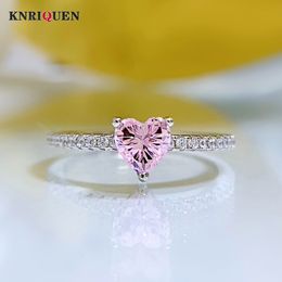 Met Zijstenen Romantisch 100 925 Sterling Zilver 5 5mm Hartvormige Roze Quartz Lab Diamanten Ringen voor Vrouwen Edelsteen Bruiloft Fijne Sieraden 230704