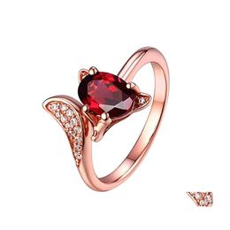 Met zijstenen Ros￩gouden ringen Garnet Red Stone verstelbare dierenvingerring voor vrouwen sieraden Drop levering DHPA7