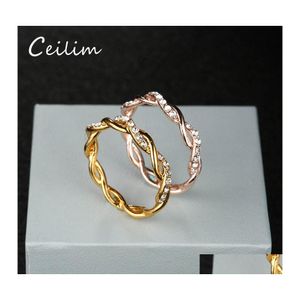 Met zijstenen ronde ringen voor vrouwen dunne roségoud/sier/gouden kleur twist touw stacking bruiloft in zink legering Bijoux groothandel jood