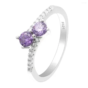 Avec pierres latérales Seanlov classique argent CZ cristal élégant bague de fiançailles pour les femmes rouge violet Bling cadeaux d'amour de mariage
