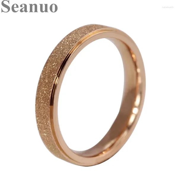 Seanuo – bagues de fiançailles pour femmes, avec pierres latérales, couleur or Rose, en acier inoxydable, bandes de mariage, promesse d'amour, 2024