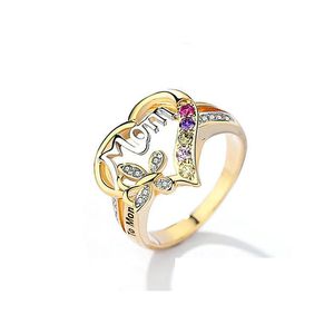 Met zijstenen verkopen elegante goudgevulde moederring Colorf kristal liefdeshart moederdag droplevering sieraden Dhkzc