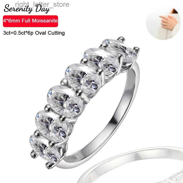 Avec pierres latérales Serenity Day 3cttw 6 pierres D couleur 4*6mm forme de coupe ovale pleine bague de rangée de Moissanite pour les femmes S925 bijoux en argent Sterling YQ231209