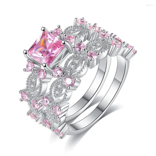 Con piedras laterales mamá sexy al por mayor de mujeres nobles flores atractivos estilos rosa blanco cz anillo plateado tamaño 6 7 8 9