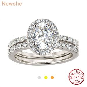 Met zijstenen She 2pcs Halo Oval Cut Engagement Ring Wedding Set voor vrouwen Solid 925 Sterling Silver AAAAA CZ Gold Jewelry 230516