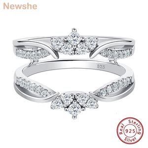 Avec des pierres latérales, elle 925 Sterling Silver Guard Ring Enhancers pour les femmes Couronne Engagement AAAAA CZ Exquis Wedding Band Jewelry 230329