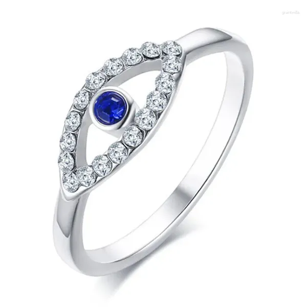Con piedras laterales anillo de compromiso de ojo de piedra azul brillante para mujeres bling cz stailess acero elegante alianza de bodas