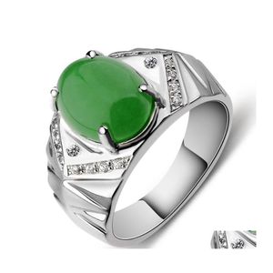 Con piedras laterales Anillos Sier para mujeres Joyería fina Anillo de crisoprasa verde Regalo Jade Drop Entrega Dh3Ik