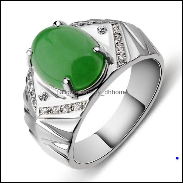 Avec pierres latérales Sier anneaux pour femmes bijoux fins vert Chrysoprase anneau cadeau Jade livraison directe 2021 Yydhhome Dhf9S
