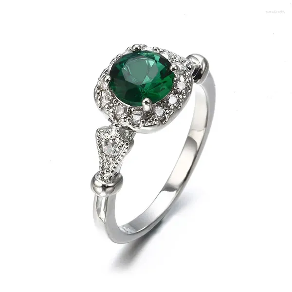 Avec pierres latérales SIRODI couleur argent anneaux de mariage Femme bijoux de luxe pierre verte pour les femmes Bague Femme Anel Couples cadeaux