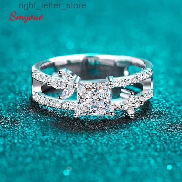 Avec pierres latérales Smyoue 1ct princesse coupe Moissanite bague de mariage pour femmes ensembles de mariée or blanc solide argent bande laboratoire diamant bijoux de luxe YQ231209