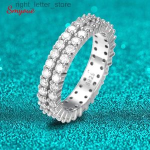 Met zijstenen Smyoue 2/3 mm echte Moissanite ring voor vrouwen Dubbele Halo Volledige Enternity trouwring S925 Sterling zilveren bruidssets voor koppels GRA YQ231209