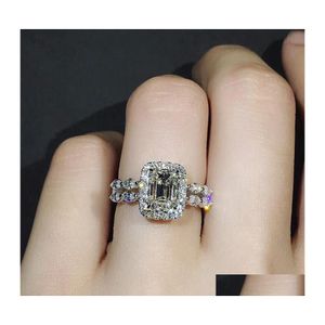 Avec Des Pierres Latérales Carré Zircon Princesse Anneaux Forme Géométrique Incrustation De Mariage Pour Les Femmes Banquet Fête Bijoux Bague Femme 887 Q2 Drop D Dh0Ao