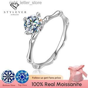 Con piedras laterales Stylever Luxury 0.5-1CT D Color Moissanite Diamond Anillos de bambú para mujeres 925 Sterling Sliver Eternity Wedding Joyería fina Nuevo YQ231209