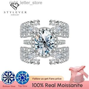 Con piedras laterales Stylever Luxury Shiny Moissatine Diamond Wedding Engagement Oval Halo Rings Set para mujeres Real 925 Sterling Silver Joyería fina YQ231209