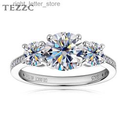 Met zijstenen Tezzc 3 stenen Moissanite ring voor vrouwen GRA gecertificeerd S925 sterling zilver romantische verlovingsband luxe kwaliteit fijne sieraden YQ231209