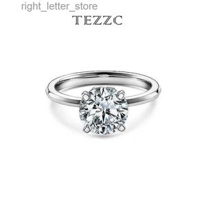 Met zijstenen Tezzc S925 Sterling zilveren Moissanite verlovingsring voor vrouwen ronde geslepen D/VVS1 eeuwigheidsverbintenis trouwring sieraden cadeau YQ231209