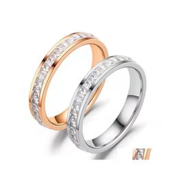 Met zijstenen titanium staal ingelegd zirkon paar ring bruiloft verloving jubileum jubileum minnaar sieraden cadeau drop levering dhj7m