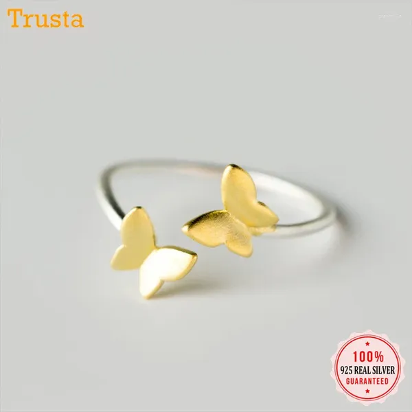 Avec des pierres latérales Trustdavis 925 Solide Real Silver Silver Gold Butterfly Opening Ring Taille 5 6 7 8 Merveilleux cadeau pour les filles adolescentes DA199