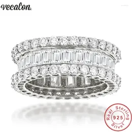 Con piedras laterales Vecalon Sunset Boulevard Eternity Promise Ring 925 Sterling Silver Zircon CZ Boda de bodas de fiesta para mujeres