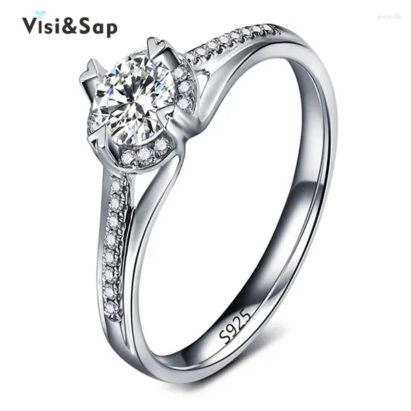 Avec pierres latérales Visisap bagues de couleur or blanc pour femmes bijoux en zircone cubique bague de fiançailles de mariage accessoires Drop fournisseur VSR073